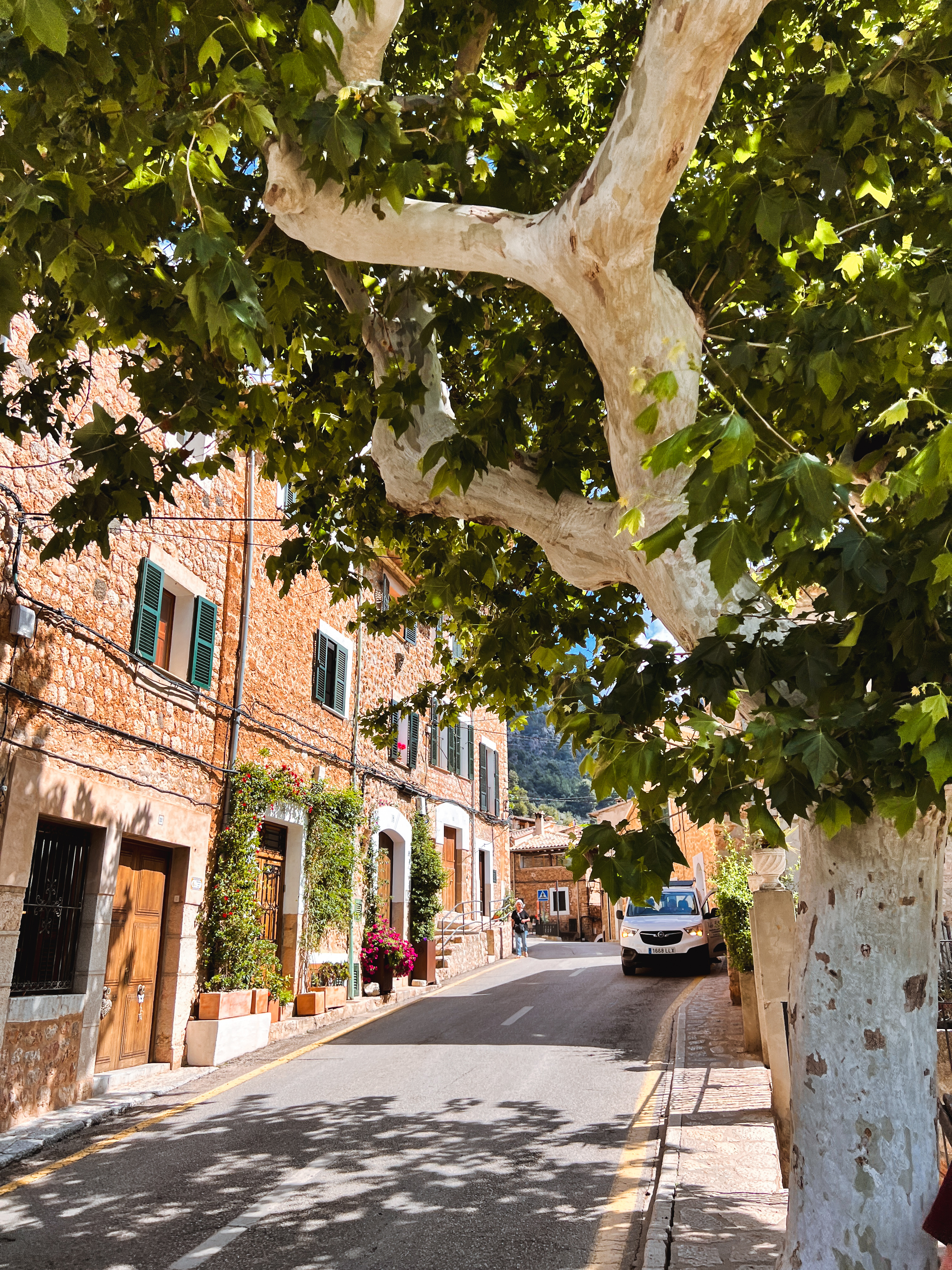 Sunlit narrow alley in an ancient earthen city, warm ochre tones